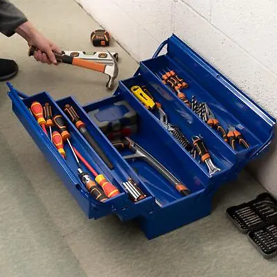 Cantilever Metal Tool Box 21  Tools Organiser Storage 3 Tiers 5 Trays Heavy Duty • £26.99