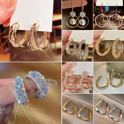 Fashion Crystal Zircon Earrings Hoop Dangle Drop Hook Wedding Women Jewelry Gift • $3.18