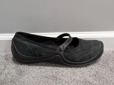 £19.56 • Buy Crocs Women's Sz 11 Black Strap Sling Back Clog Mary Jane Flats Shoes Suede 