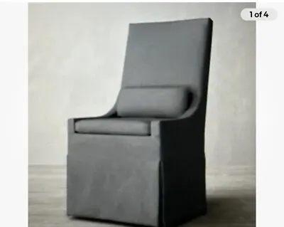 Restoration Hardware Belgian Slope Side Chair  Per Perf Linen Charcoal Slipcover • $250