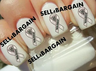 White Pearl Ribbon Lung Cancer Awareness》Nail Art Decals • $9.20