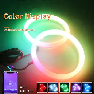 2pc 80MM COB RGB LED Angel Eye Halo Rings Lights Phone APP Control Headlight DRL • $35.99