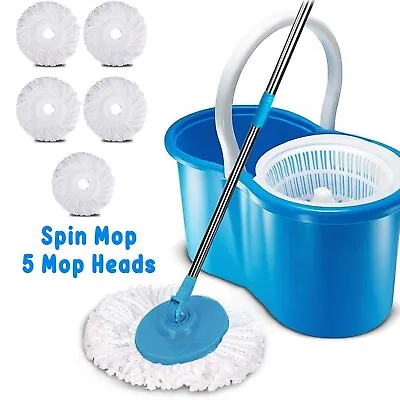 £913.85 • Buy 360° Rotating Magic Spin Floor Mop Bucket Set Microfibre With 5 Heads For Clean