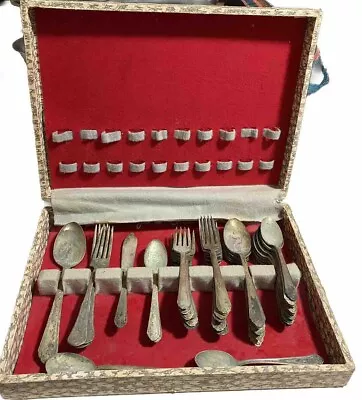 Antique Vintage Plymouth Silver Plate Mixed Silverware Flatware 46 Pieces & Case • $40