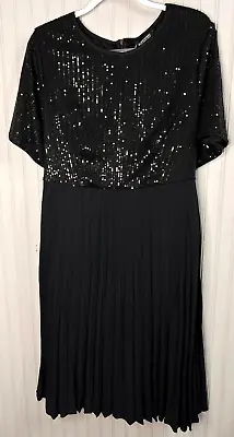 BloomChic Womens DRESS 18 20 Black Sequined Zip Short Sleeve Pleated Pockets NEW • $29.99
