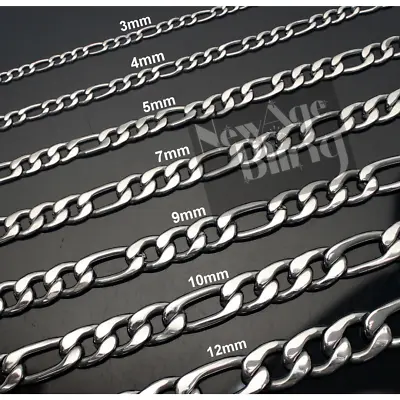 $7.49 • Buy Stainless Steel Figaro Chain 7 - 30  Men Women Necklace 3/4/5/7/9/10/12mm