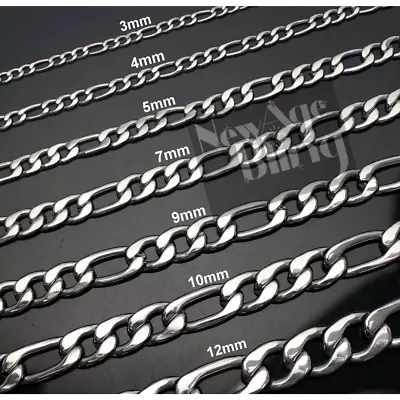 Stainless Steel Figaro Chain 7 - 30  Men Women Necklace 3/4/5/7/9/10/12mm • $8.15