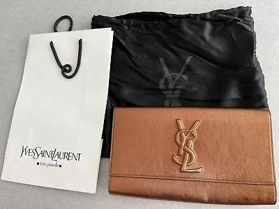 $699 • Buy Authentic Yves Saint Laurent YSL Clutch Gold Brown