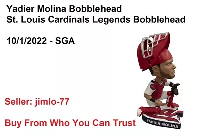 St. Louis Cardinals Yadier Molina Legends Bobblehead 10/1/22 Sga New • $124.94
