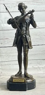Timeless Elegance: Vintage Mozart Violinist Bronze Statue By Cesaro • $279.65