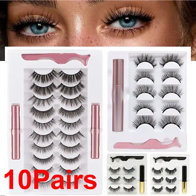 10 Pairs Magnetic Eyelashes With Eyeliner And Tweezer False Natural Lashes Set • £13.79