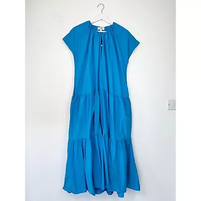 COS Midi Dress Size 38 UK 10 Blue Tiered Cotton Pockets • £35