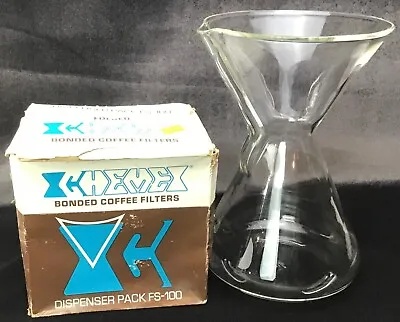 Vtg Chemex Pyrex Glass Coffee Carafe Maker  Box Of Filters 9.5  Patent 2411340 • $195