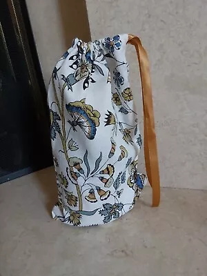 Handmade Cotton Fabric Gift Bag Rustic Flowers Pattern Drawstring • £1.65