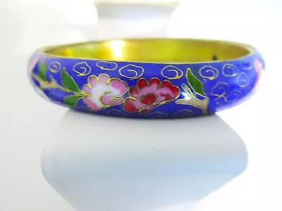 Vintage Cloisonne Enamel Bangle Bracelet Floral Designs Asian Estate 1/2  Wide • $29.69