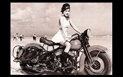 Vintage Harley Davidson Motorcycle Girl PHOTO Beach Rider Hardtail Hot Pinup • $5.78