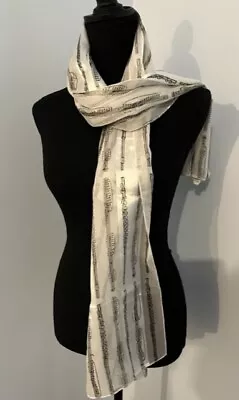 White Oblong Scarf With Flute And Musical Notes Shiny And Sheer • $6.95
