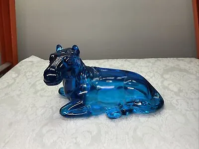 Vintage L E Smith Blue Glass Laying Horse Rare 1968 • $149.99