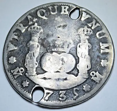 1735 Mexico Silver 4 Reales Spanish Colonial Half Dollar 1700's Pillar 4R Coin • $189.95