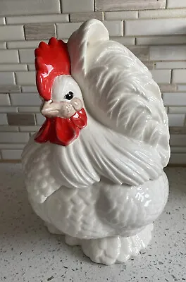 Vintage Atlantic Mold White Rooster Chicken Cookie Jar. Farmhouse Decor • $44.50