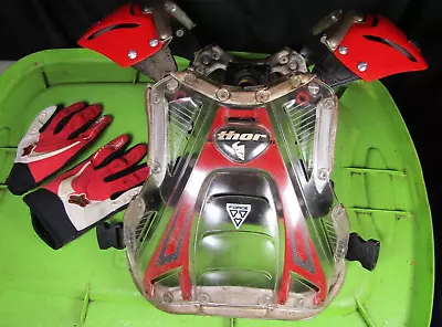 Thor Motorsports Motocross Dirt Bike Chest Protector Youth Vintage #16 & Gloves • $78.74