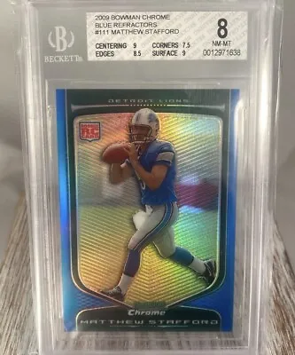 MATTHEW STAFFORD 2009 Bowman Chrome Rookie Blue Refractor /150 BGS 8 W/ 2 9 Subs • $139.99