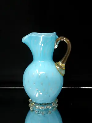 NEAR MINT! 6  Alfredo Barbini MURANO Glass Pitcher TURQUOISE Blue Vintage MCM • $89.99