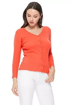 YEMAK Women's 3/4 Sleeve V-Neck Button-Down Sweater Cardigan CO078PL (1X-3X) • $22.95