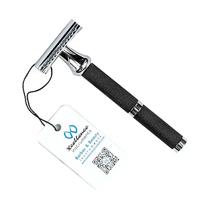 Xcellence Double Edge Safety Razor Black Steel Handle Plus 5 7 O Clock Blades • £18.33