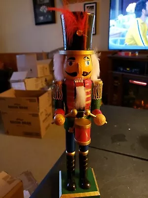 Glitter Nutcracker Green Soldier Statue With Drums 15  Tall Decor Figure Nicole • $19.99