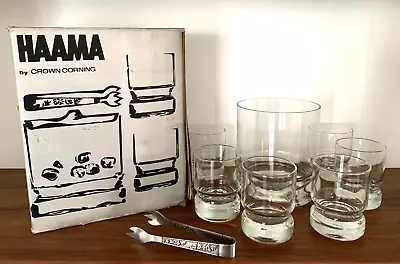 Vintage HAAMA By Crown Corning Ice Bucket 6 X Glasses & Tongs 1972 Rare Find • $129.95