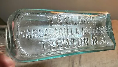 Antique Aqua Glass Embossed Taylor's Sarsaparilla Root Beer Trenton Nj Bottle  • $49.95