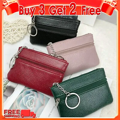 Key Ring Leather Mini Purse Coin Small Change Bag Card Wallet Pouch Zip Up UK • £3.28