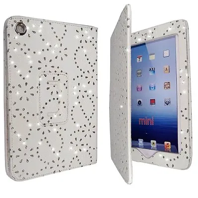 Case For Apple Ipad Mini White Diamond Bling Glitter Print Pu Leather Cover  • £10.95