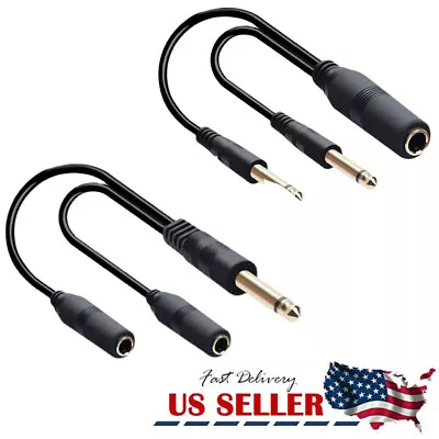 1/4  6.35mm TS Mono To Dual 1/4  Y Splitter Cable Adapter Converter 30CM • $8.99