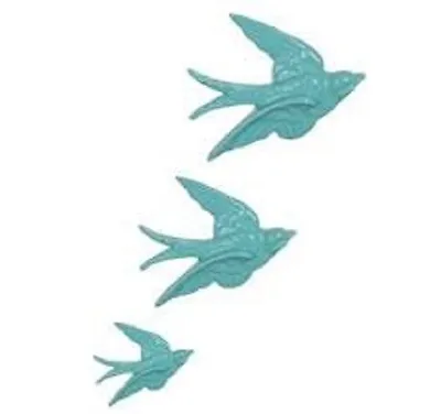 £12.99 • Buy Retro 3 Flying Wall Swallows Ceramic Wall Art Plaques Duck Egg Blue Sass & Belle