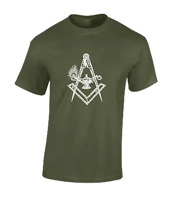 Ancient Square And Compass Mens T Shirt Retro Stone Mason Illuminati Eye Top • £7.99