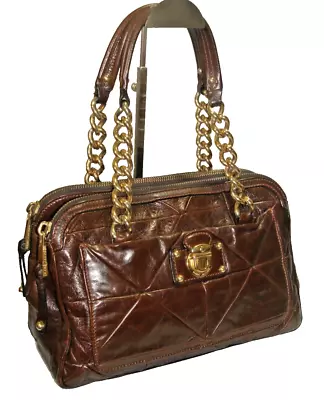 Marc Jacobs Drk Brown Patchwork Leather 3 Entry Chain Handles Satchel Near MINT! • $169.95