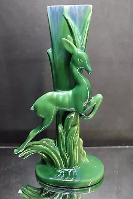 Vintage Deep Green Royal Haeger Art Pottery 14 1/4” Leaping Gazelle Vase • $54.99