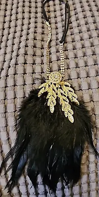 Flapper Vintage Inspired Black Feather Crystals Headband Roaring 20s Accessories • $14.97