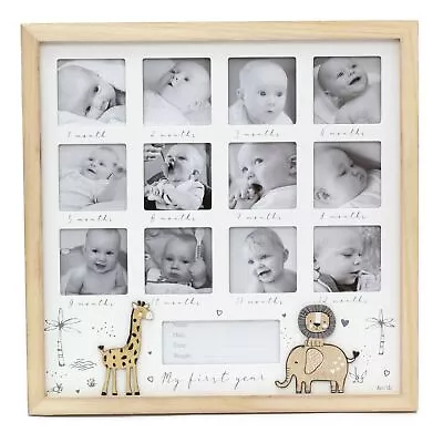 Wooden 12-Aperture Keepsake New Baby Photo Frame For First Year Memories • £19.99