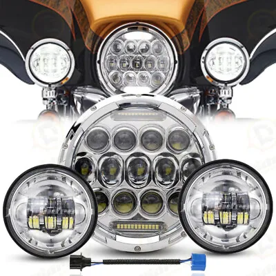 $60.99 • Buy 7  Inch LED DRL Headlight + Passing Lights For Harley Davidson Touring Road King