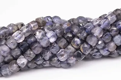 4MM Deep Color Iolite Faceted Cube Grade AA Genuine Natural Gemstone Loose Beads • $9.22