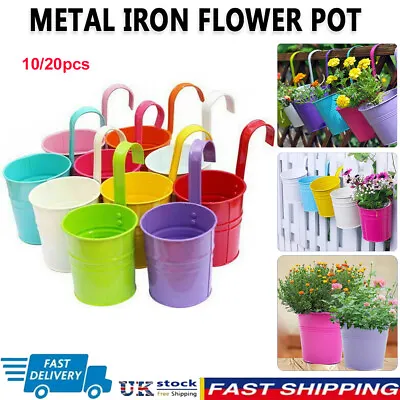 10/20pcs Metal Flower Pot Colour Balcony Garden Wall Fence Hanging Plant Planter • £9.99