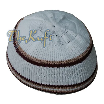 White Nylon Kufi With Maroon & Brown Islamic Prayer Skull Cap Topi Muslim Hat • $9.42