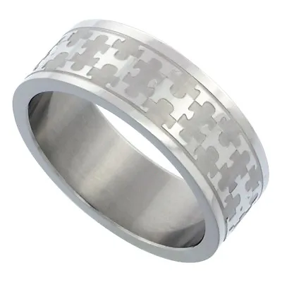 8mm Stainless Steel Autism Awareness Jigsaw Puzzle Wedding Band Ring • $10.99