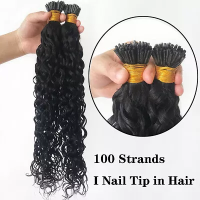 Water Curly Peruvian Remy Hair Extensions Pre Bonded I Nail Tip In Hairs 8-30  • $98.44