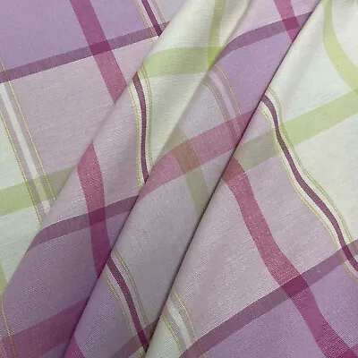 Laura Ashley Buxton Pink 100% Cotton Check Fabric Curtains Upholstery • £12.95