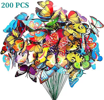 200x Colourful Butterflies Garden Stakes Butterfly Ornaments Home Decoration 🦋 • £25.90