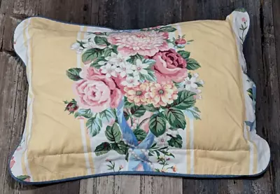 Vintage Croscill Throw Pillow Floral Accent Yellow Rose Ribbons Pearls Cottage • $22